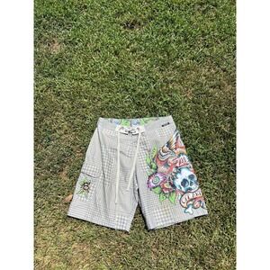 Vintage Y2K Marc Ecko Skeleton Shorts Mens XL Gray Graphic Tattoo Streetwear